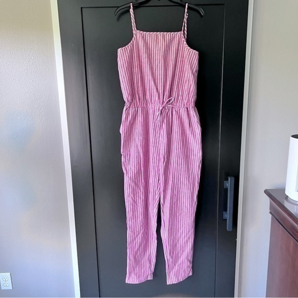 Ci Sono linen collection red and white striped jumpsuit with pockets size large
